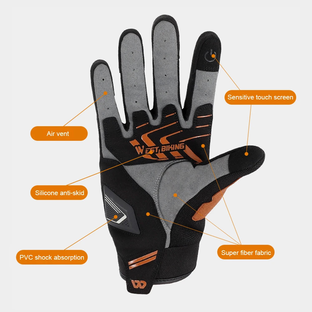 WEST BIKING Motorcycle Gloves Full Finger Windproof Gloves Touch Screen Cycling Bicycle Gloves Reflective Breathable for Outdoor