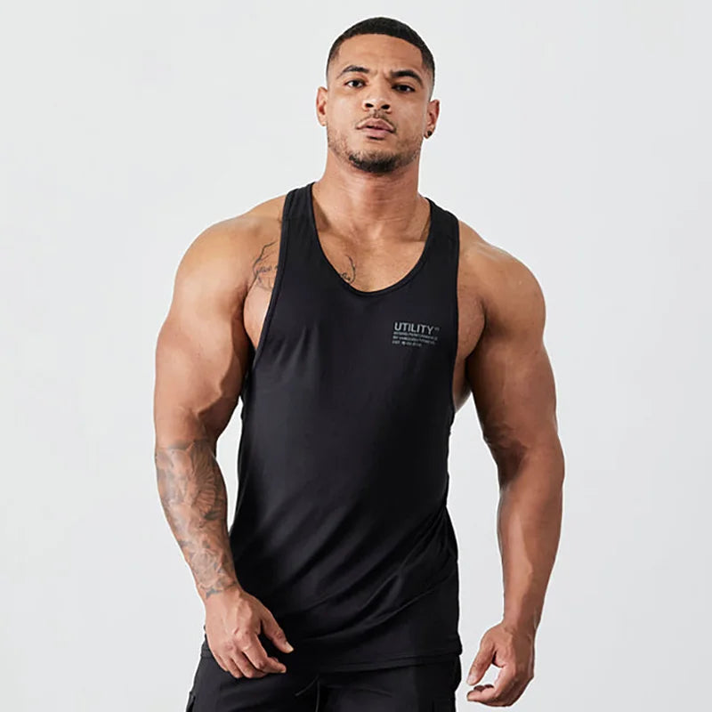 Mens Gym Muscle Fitness Singlets Fashion Brand Clothing Sports Workout Printed Tank Top Breathable Sleeveless Cotton Casual Vest