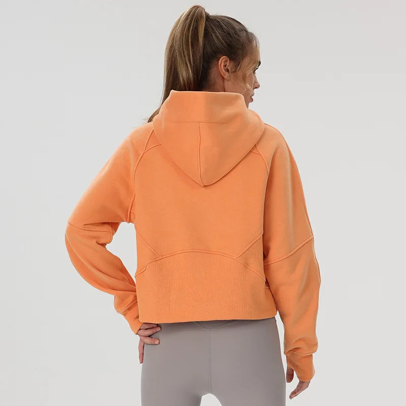 New Scuba Oversized Full Zip Short Hooded Jacket for Women's Autumn and Winter Plush Sports Yoga Running Fitness Warmth