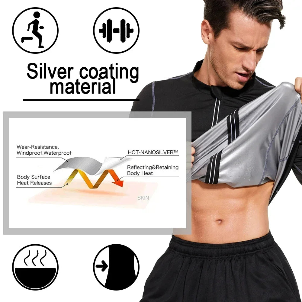 Jacket Men Sauna Sweat Body Shaper Hot Thermal Sportwear Slimming Long Sleeves Fitness Workout Fat Burning