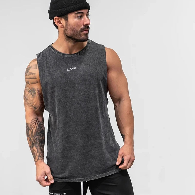 Men's Brand Summer Gym Cotton Tank Top Sleeveless Shirt Man Bodybuilding Clothing Casual Fitness Workout Running Vest Sportswear