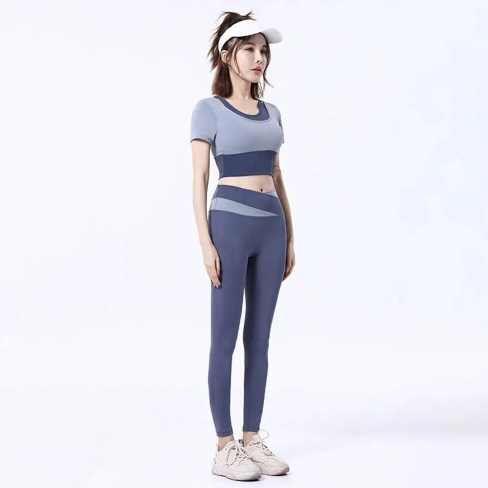 Women Sport Pants Ankle Length Lady Yoga Trousers Moisture-wicking Fitness  Stretchy Color Matching Women Sport Pants