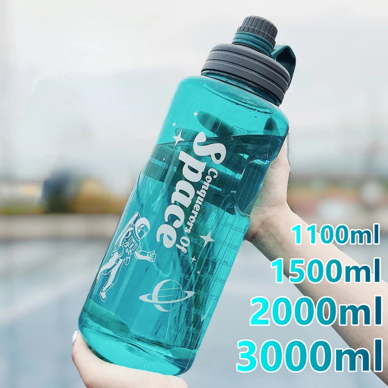 Water Bottle Outdoor Portable with Straw Super Large Capacity Sports Space Cup 1000ml-3000ml Plastic Material Durable