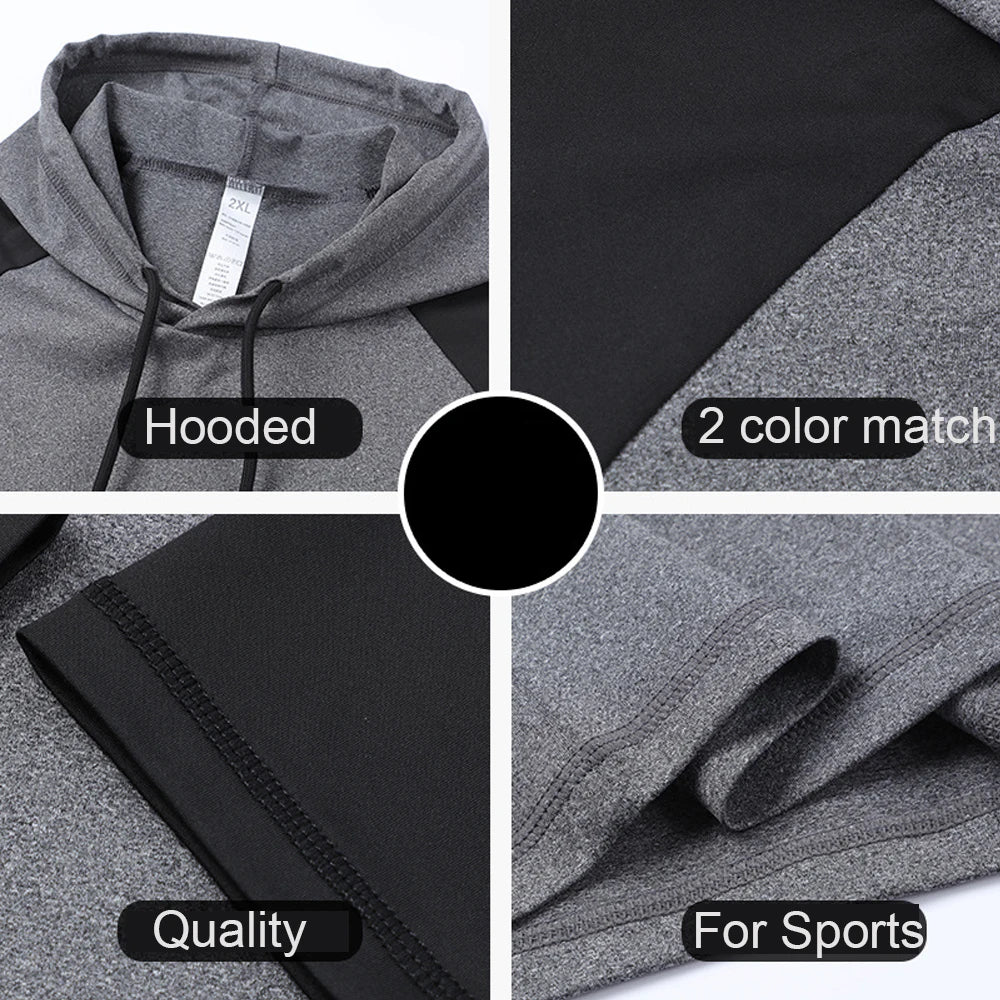 Sport Jacket Mens Running Hoodies Fitness Tops Man Training QuickDry Moisture Wicking Hoodie Pullover Sweatshirt Stretch Fabric