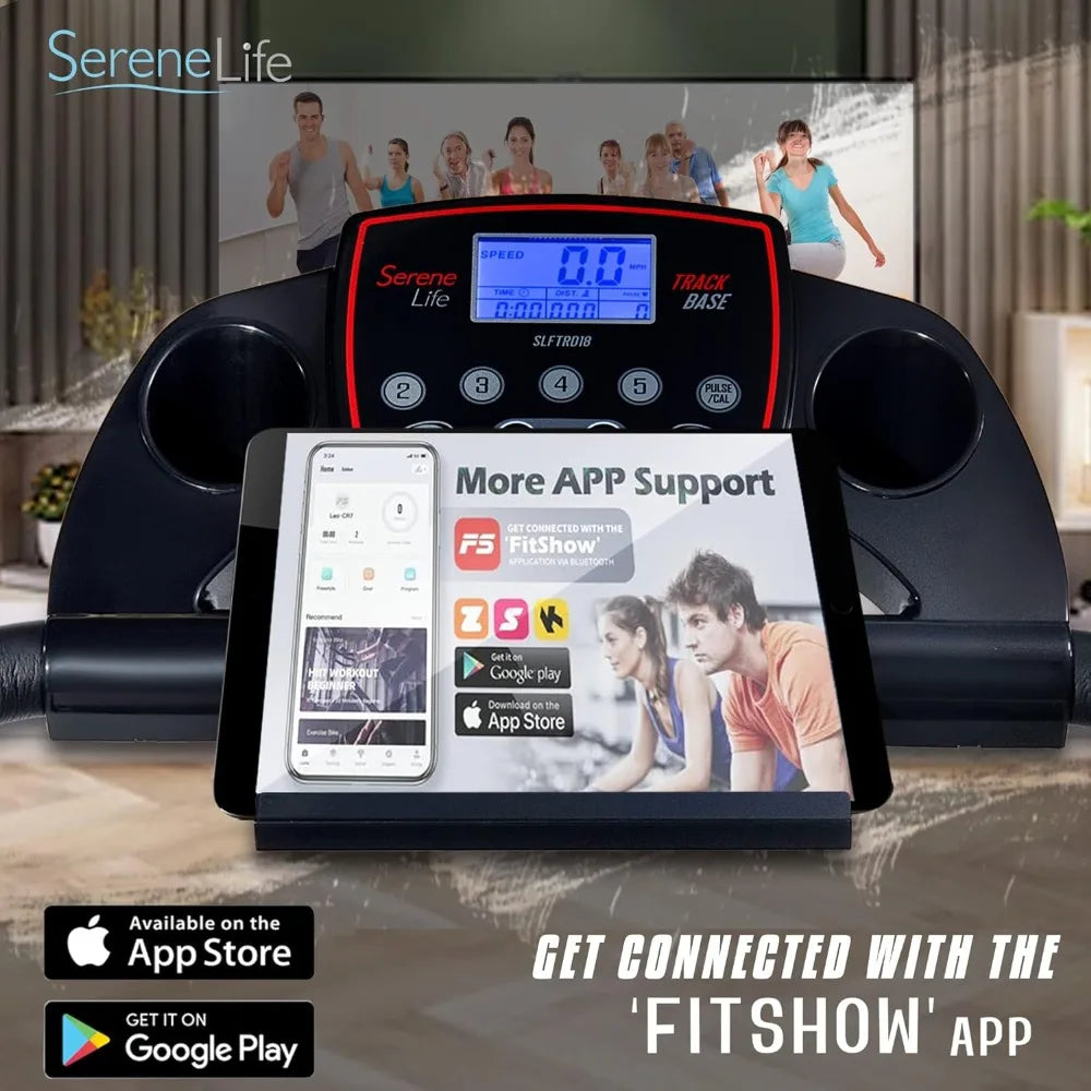 SereneLife Foldable Home Fitness Equipment with LCD,Walking & Running- 12 Preset or Adjustable Programs - Bluetooth Connectivity