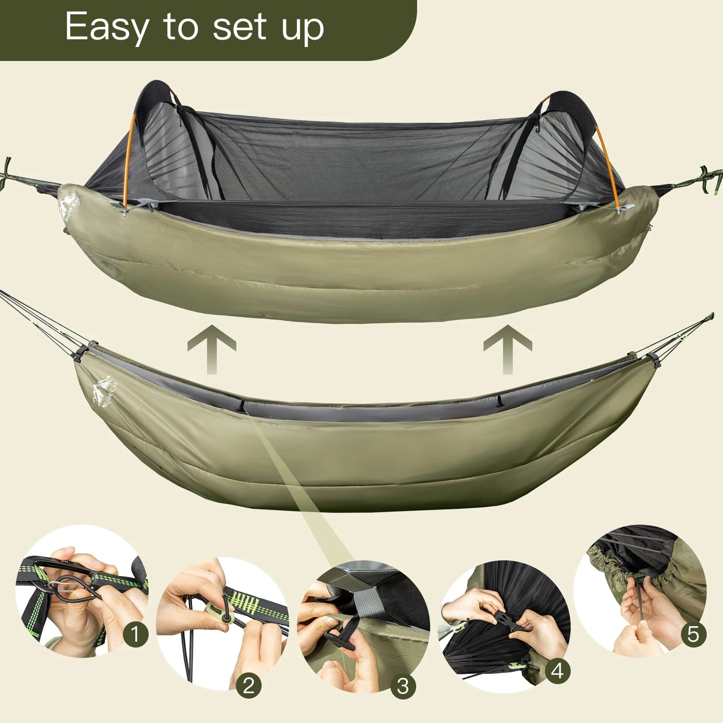 NIght Cat Camping Warm Hammock Underquilt Light Portable Outdoor Parachute Hammock Swing Sleeping Hammock Camping Stuff