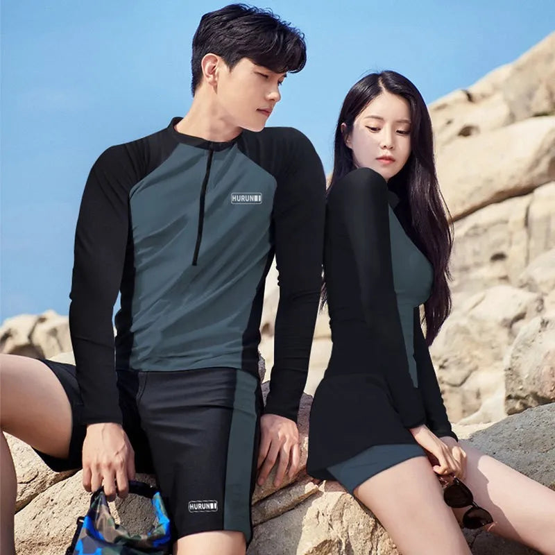 Rash Guard Long Sleeve Surf T-Shirt Split Couple Pants Sun Protection Quick-drying Surf Swimsuit Set Snorkeling Suit Wetsuit