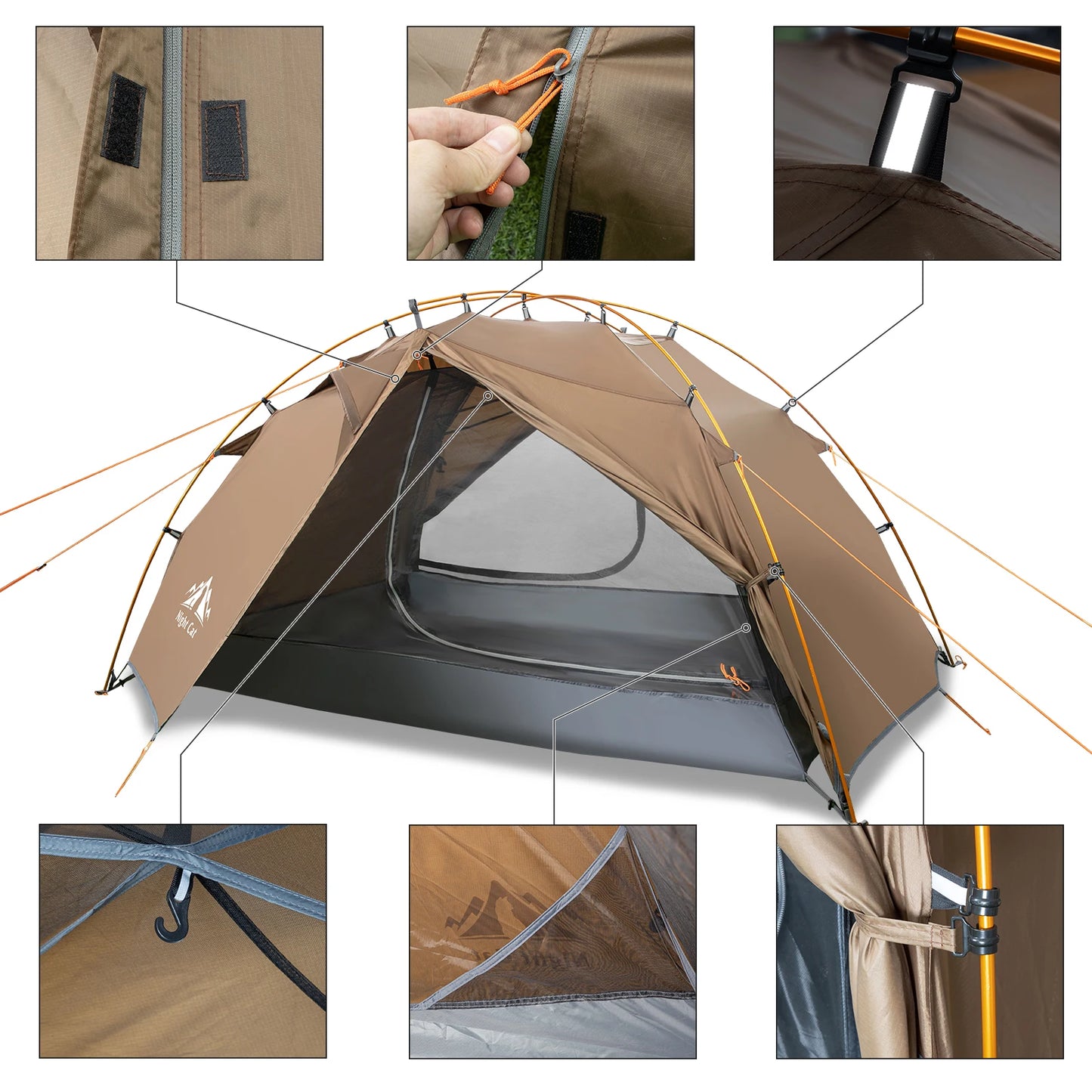 Backpacking Tent 2 Persons Camping with Separated Rainfly Aluminium Pole Double Layers L-shaped Doors Waterproof