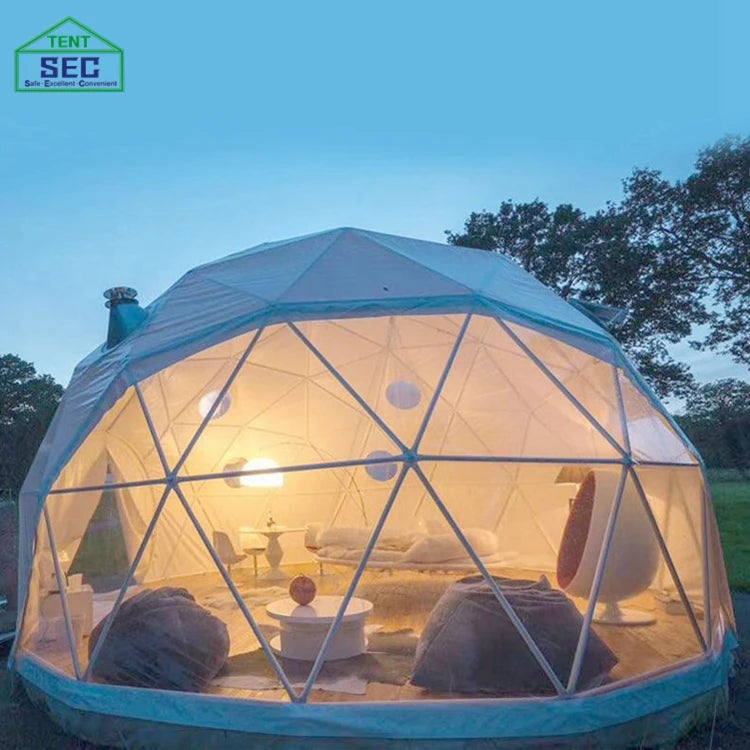 Good Quality Outdoor Hotel Resort Pvc Leisure round canvas Glamping Dome Tent