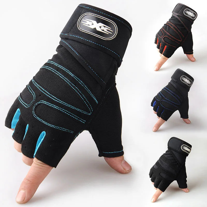 Men Gym Gloves Weightlifting Bodybuilding Training Fitness Fingerless Gloves Half Finger Cycling Gloves Non-Slip Wrist Support