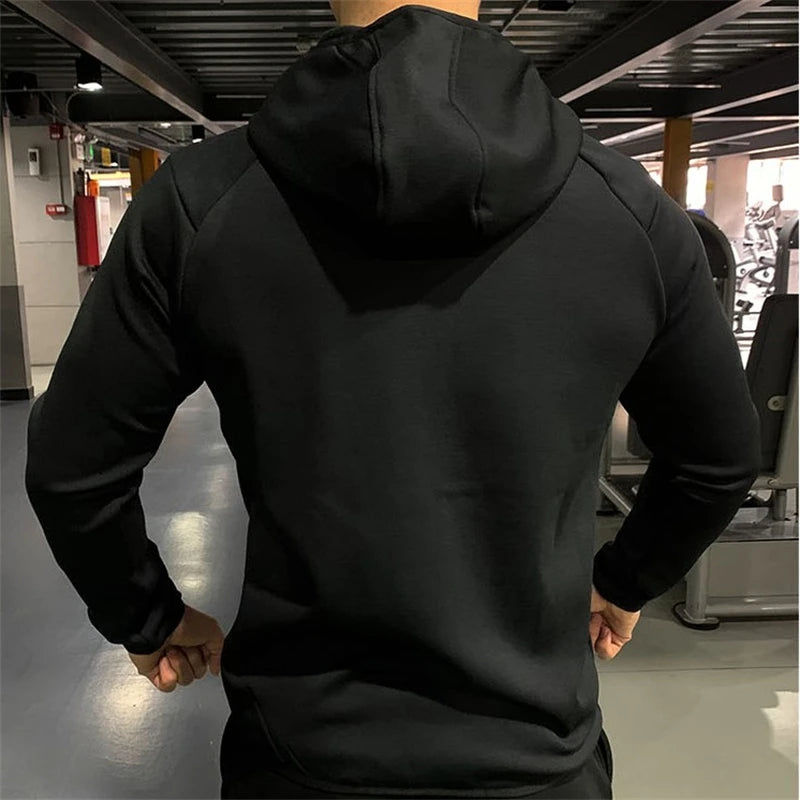 Zipper Up Plush Hoodies Thick Sports Jackets Men's Outdoor Running Hooded Gym Keep Warm Sportwear Coats Fitness Clothing Blue