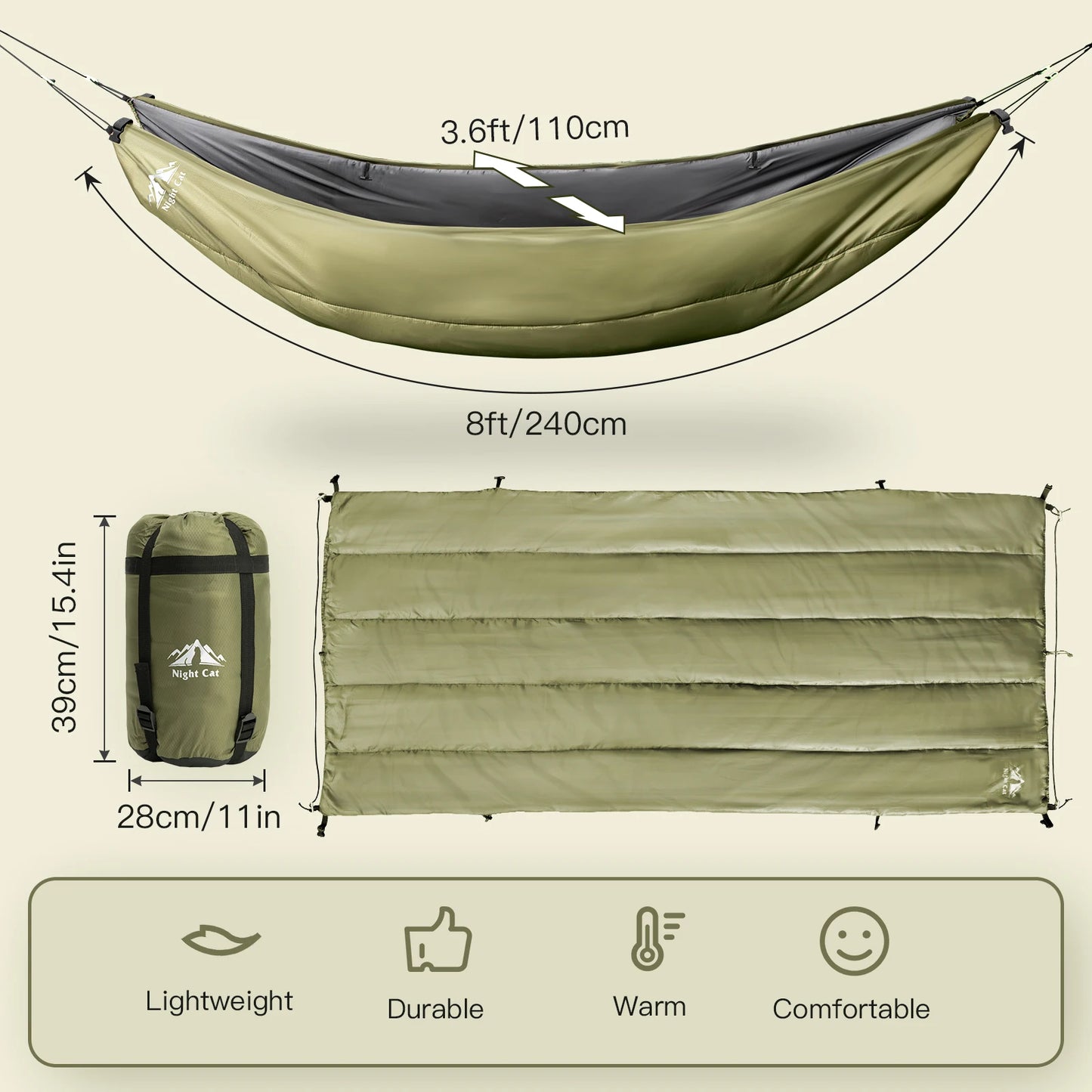 NIght Cat Camping Warm Hammock Underquilt Light Portable Outdoor Parachute Hammock Swing Sleeping Hammock Camping Stuff