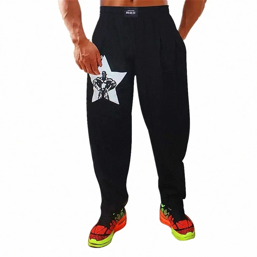 Mens Bodybuilding Work Out Pants High Elastic Gym Fitness Pants Loose Breathable Crossfit Jogger Sportswear 100% Cotton