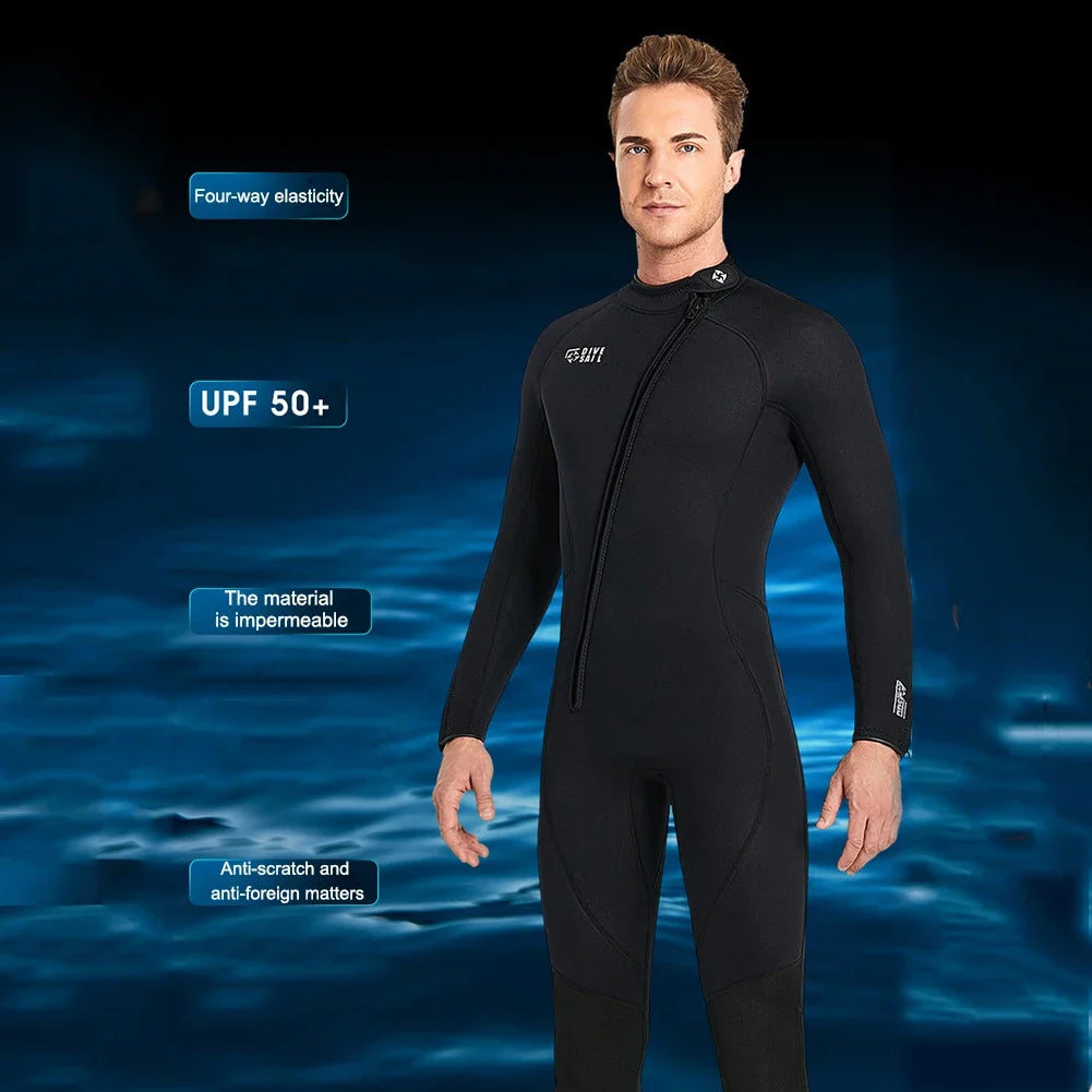 3MM Neoprene Diving Suit Front Zipper One Piece Diving Protection Clothes Long Sleeve Cold Proof Anti-scratch Water Sports Tool