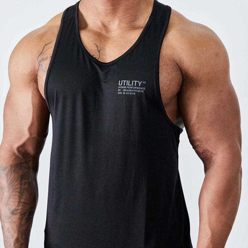 Mens Gym Muscle Fitness Singlets Fashion Brand Clothing Sports Workout Printed Tank Top Breathable Sleeveless Cotton Casual Vest