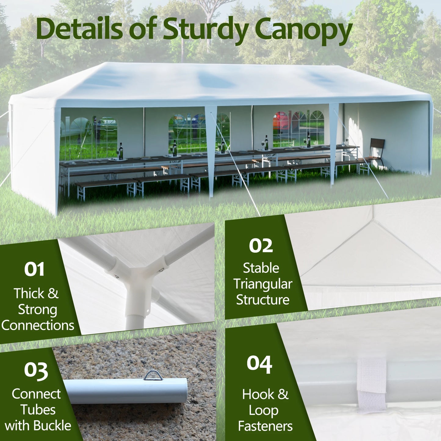 [Flash Sale]10 x 30 FT Garden Party Event Tent for Gatheration Outdoor Gazebo Capony with 5/8 Sidewalls White[US-Stock]