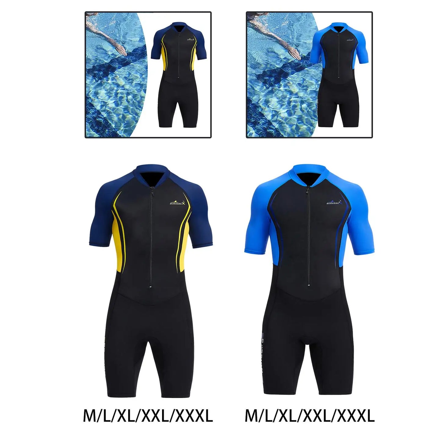 Mens Shorty Wetsuit 1.5mm Sun Protective One Piece Full Body Diving Suit Swimming pool Scuba Diving Snorkeling Suit