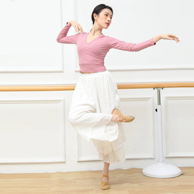 Dance Yoga Pants Ladies Wide Leg Pants Cotton Silk Linen Split Wide Leg Pants Dance Performance Training Pants Plus Size 2XL