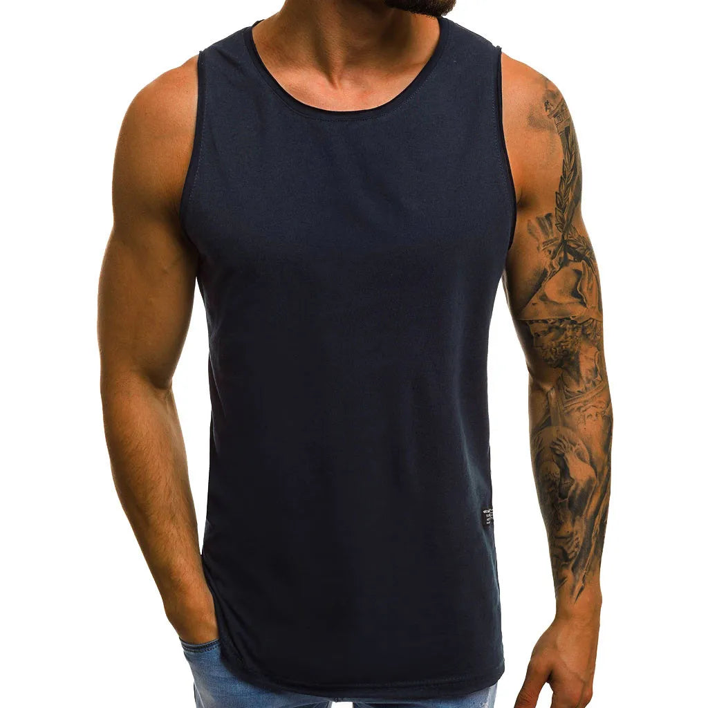 White T Shirt Men'S Summer Sleeveless Blouse Gym Fitness Muscle Tee Tops Solid Color Sweat Bodybuilding Tshirts Exercise Vest