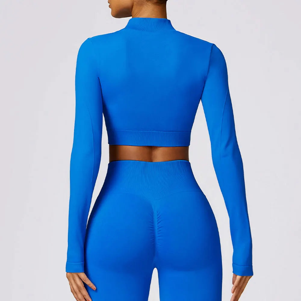 Yoga Long Sleeve Sports Jacket Women Zipper Fitness Yoga Shirt Warm Gym Crop Top Activewear Running Coats Workout Clothes Woman