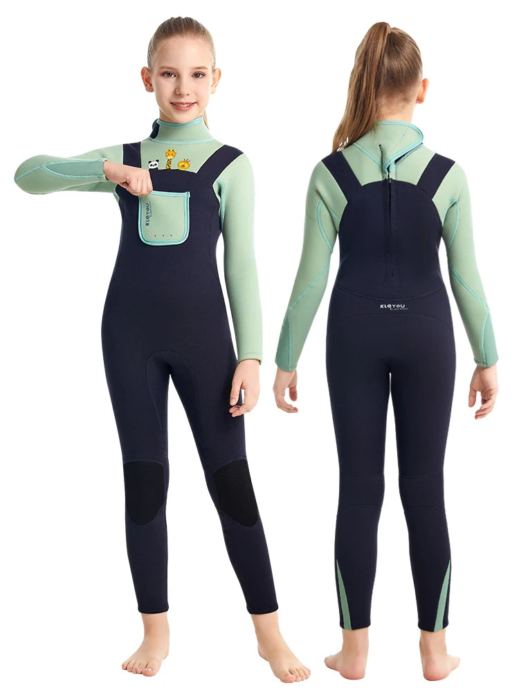 2mm Neoprene Wetsuit for Kids Boys Girls Swimsuit Long Sleeves Children Diving Suit for Surfing Scuba Swimming Back Zip