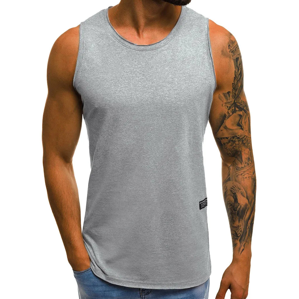 White T Shirt Men'S Summer Sleeveless Blouse Gym Fitness Muscle Tee Tops Solid Color Sweat Bodybuilding Tshirts Exercise Vest