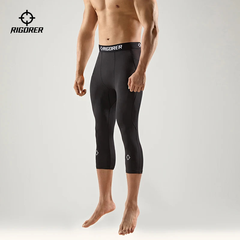 RIGORER Cropped Leggings Men's Basketball Training Running Fitness Yoga Stretch Breathable Casual Base Compression Pants