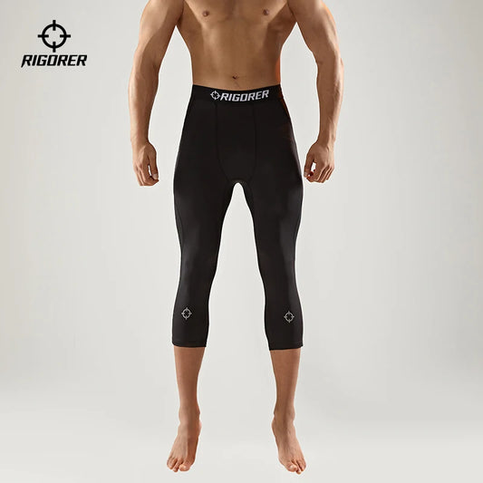 RIGORER Cropped Leggings Men's Basketball Training Running Fitness Yoga Stretch Breathable Casual Base Compression Pants