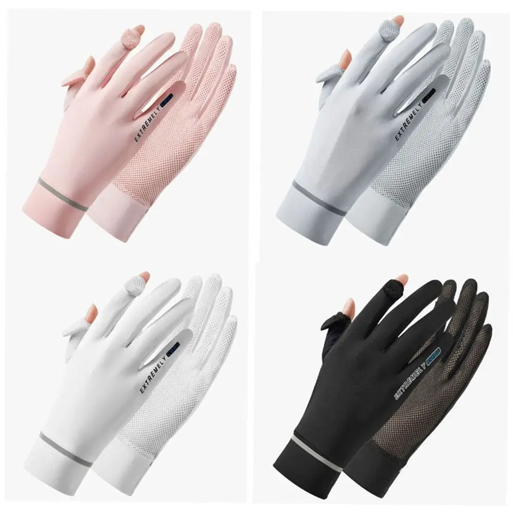 Women Sunscreen Ice Silk Gloves Female Summer Sun Protection Gloves Fashion Cycling Driving Running Mittens Thin Anti-UV Gloves