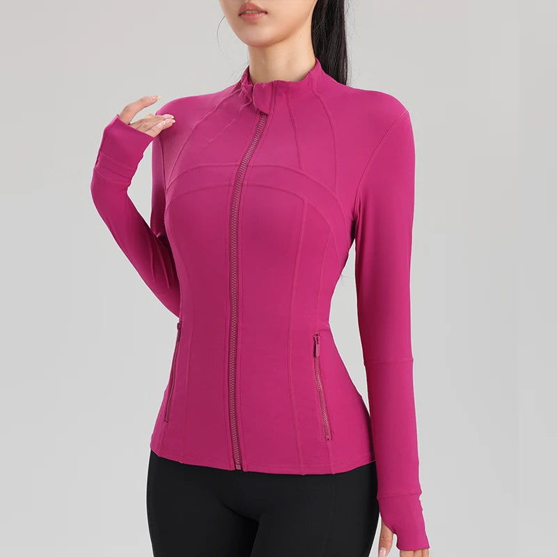 Women's 2024 new collar Slim jacket sports long-sleeved jacket fitness yoga clothing quick dry breathable fitness clothing