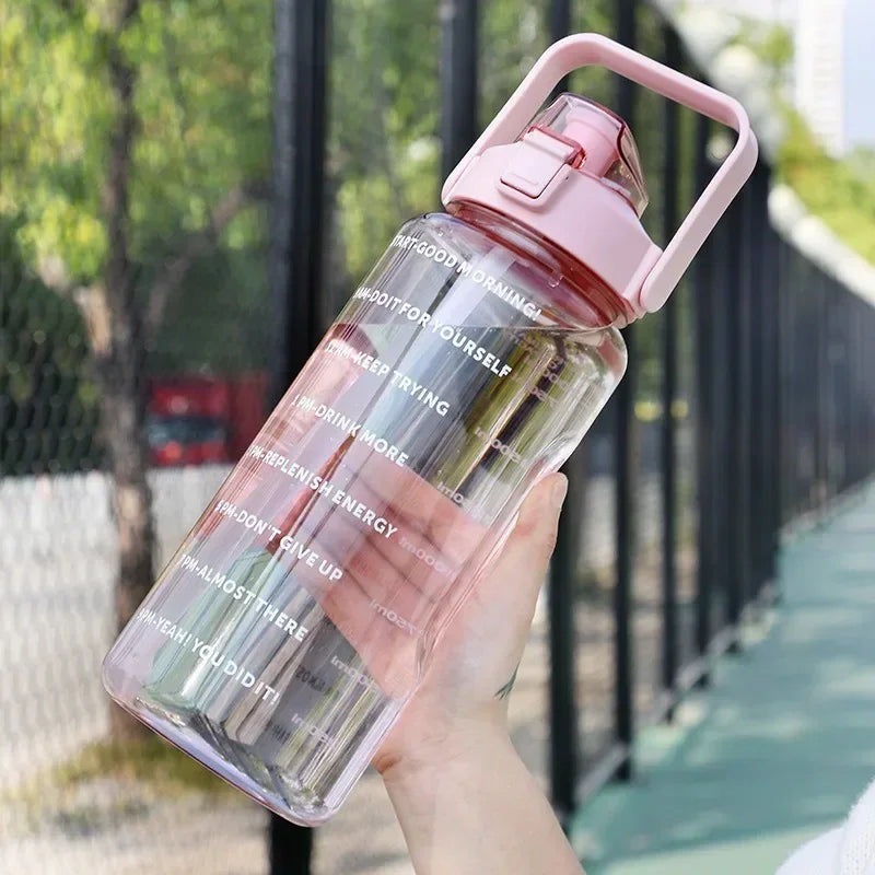 2 Liter Water Bottle with Straw Bottle Outdoor Sports Drinking Bottles Time Marker Large Capacity Travel Fitness Hydro Flask