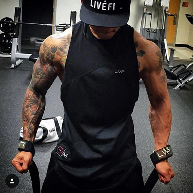 Men's Brand Gym Clothing Bodybuilding Singlets Sports Tank Top Man Fitness Shirt Muscle Guys Sleeveless Vest Casual Cotton Top