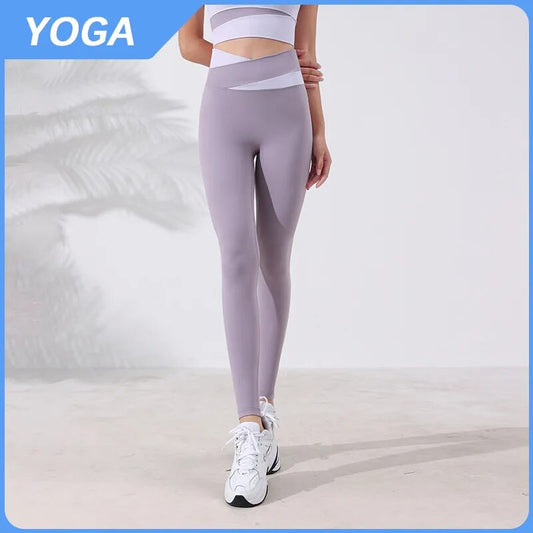 Airun new professional yoga pants (women): high waist, tight, elastic, naked, V-shaped, color matching, thin, sports pants (wome