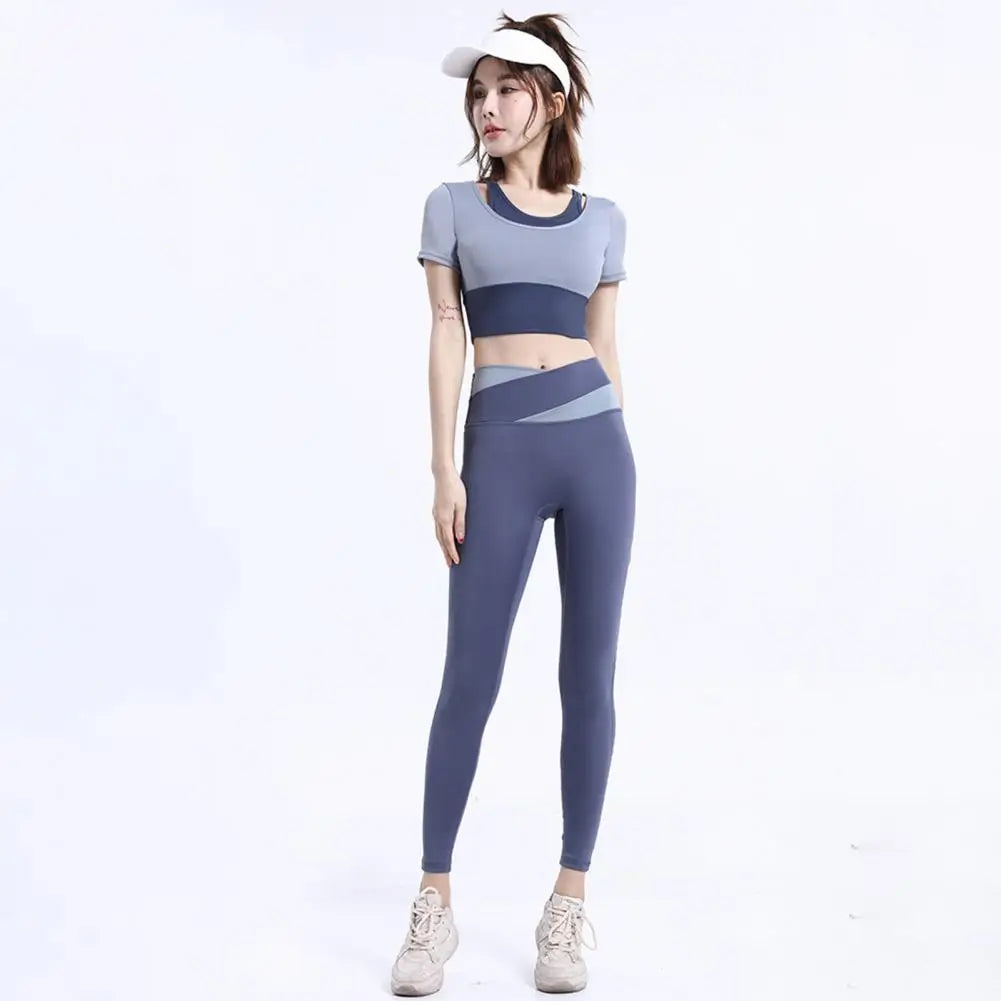 Women Sport Pants Ankle Length Lady Yoga Trousers Moisture-wicking Fitness  Stretchy Color Matching Women Sport Pants