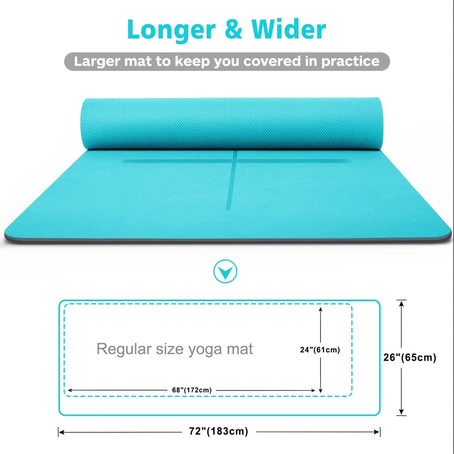 Friendly Non Slip Yoga Mat, Body Alignment System, SGS Certified TPE Material - Textured Non Slip Surface and Opti