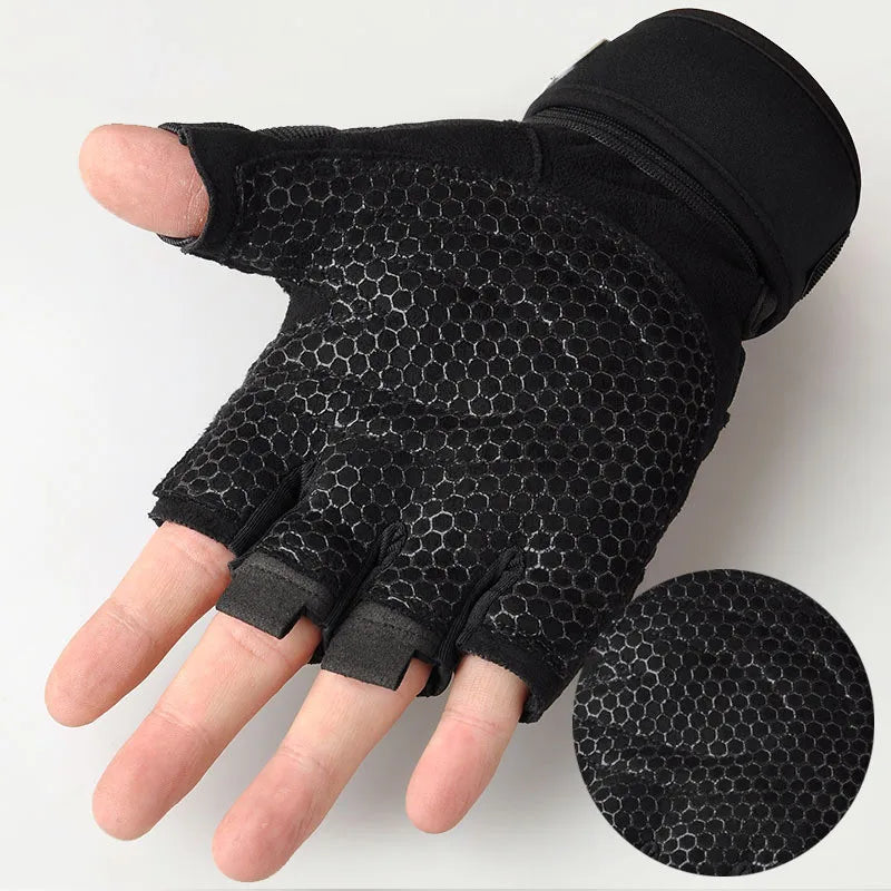 Men Gym Gloves Weightlifting Bodybuilding Training Fitness Fingerless Gloves Half Finger Cycling Gloves Non-Slip Wrist Support