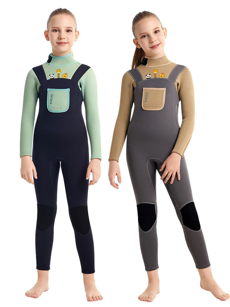 2mm Neoprene Wetsuit for Kids Boys Girls Swimsuit Long Sleeves Children Diving Suit for Surfing Scuba Swimming Back Zip