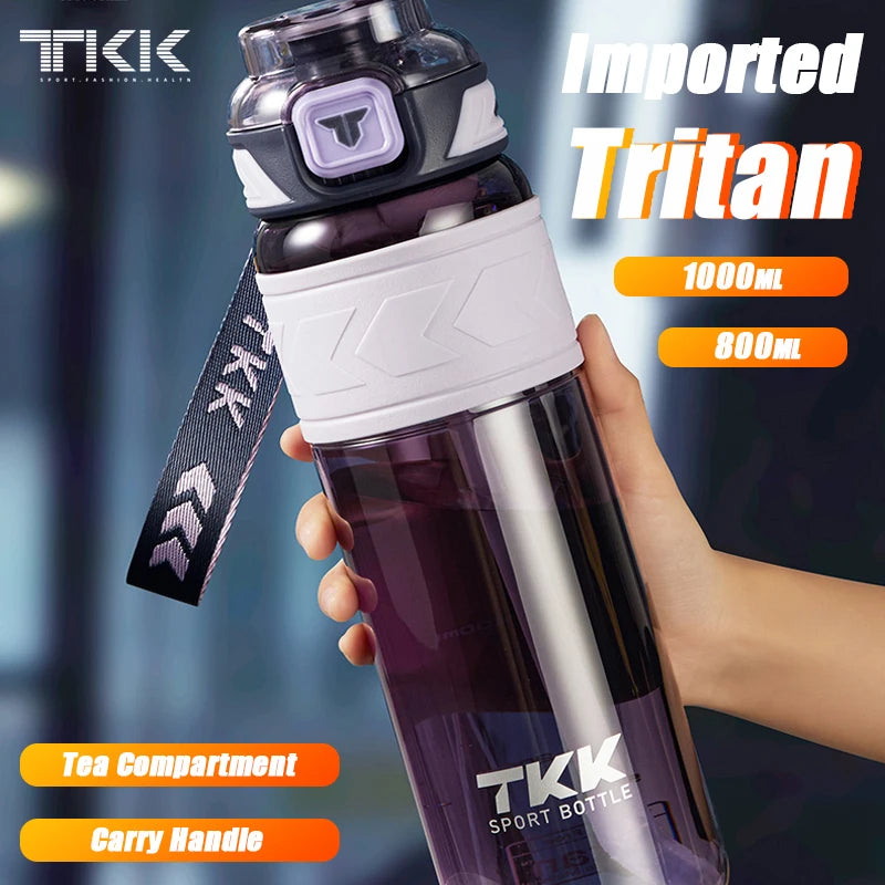 TKK  Sports Water Bottle with Tea Drain Fliter TRITAN Portable Straw and Direct Adults  Outdoor Gym Kettle BPA-Free Leak-proof