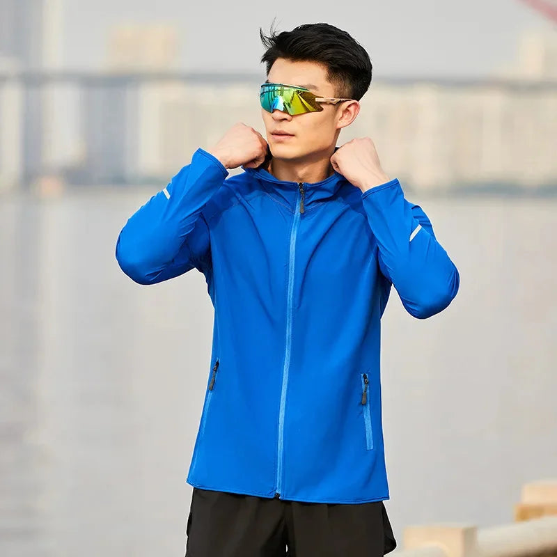 Men Windbreaker Thin Sport Running Jacket Gym Hoodies Quick Dry Fitness Training s Sweatshirt Climbing Clothing