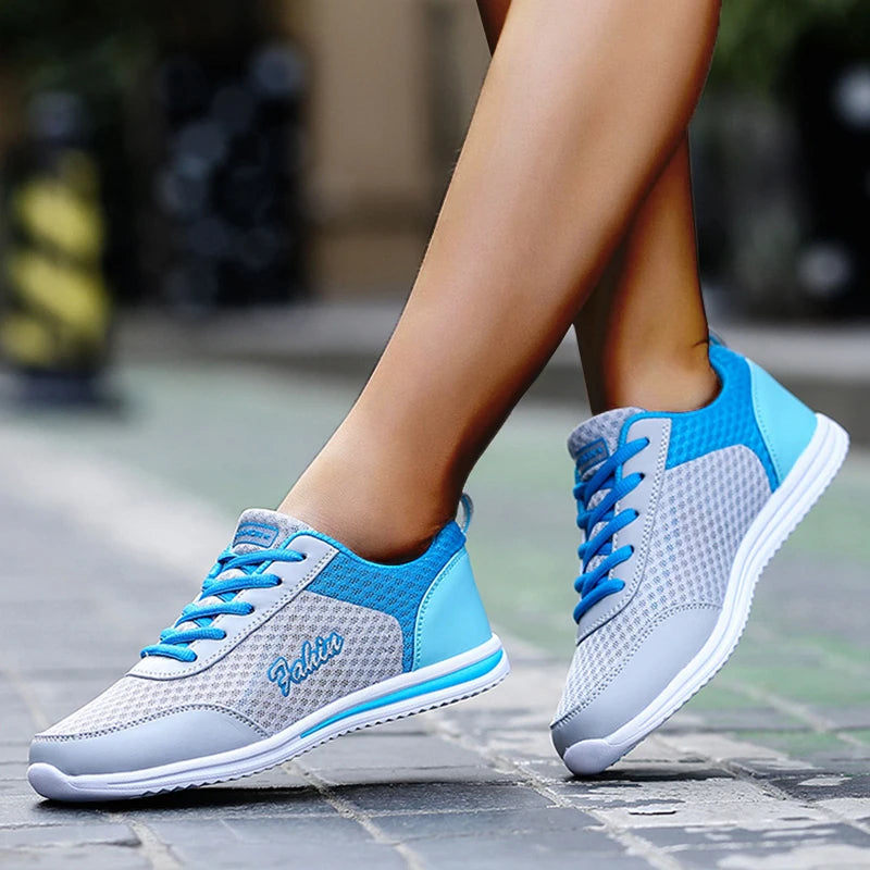 Breathable Sneakers For Women 2024 New Fashion Solid Color Soft Women Sneakers Mesh Fabric Lace Up Woman Shoes Female Footwear