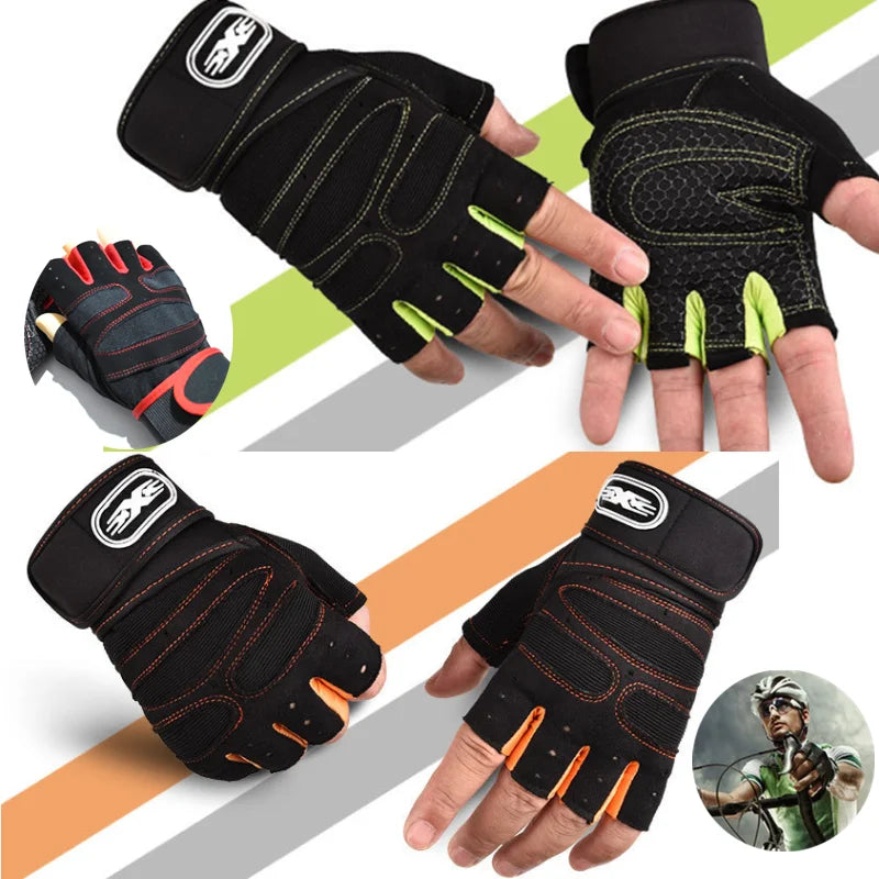 Men Gym Gloves Weightlifting Bodybuilding Training Fitness Fingerless Gloves Half Finger Cycling Gloves Non-Slip Wrist Support