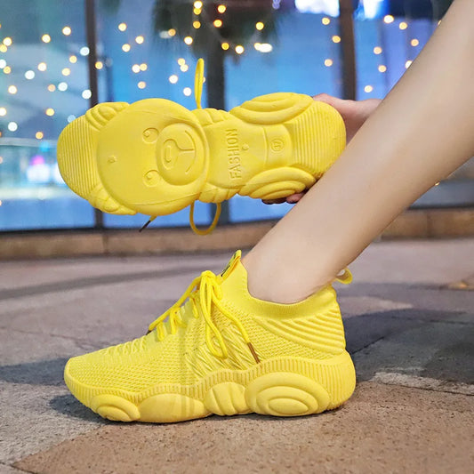 Sneakers women Dad Platform Chunky Yellow Sport Running Shoes  Harajuku Mesh Flat Basket Walking Shoes zapatos deportivos mujer