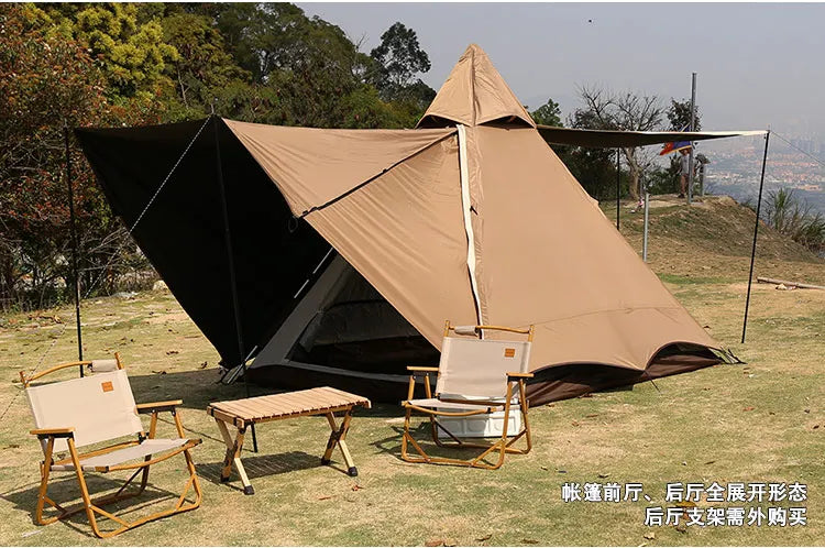 Outdoor 3-4 Person Double Deck Automatic Pyramid Tent Luxury Camping Aluminum Pole Indian Tent