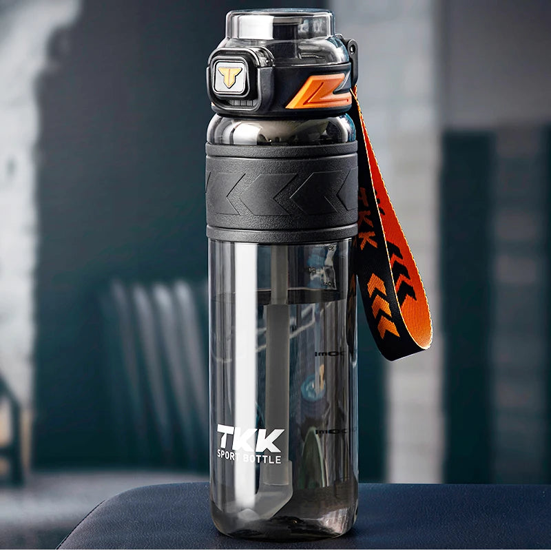 TKK  Sports Water Bottle with Tea Drain Fliter TRITAN Portable Straw and Direct Adults  Outdoor Gym Kettle BPA-Free Leak-proof