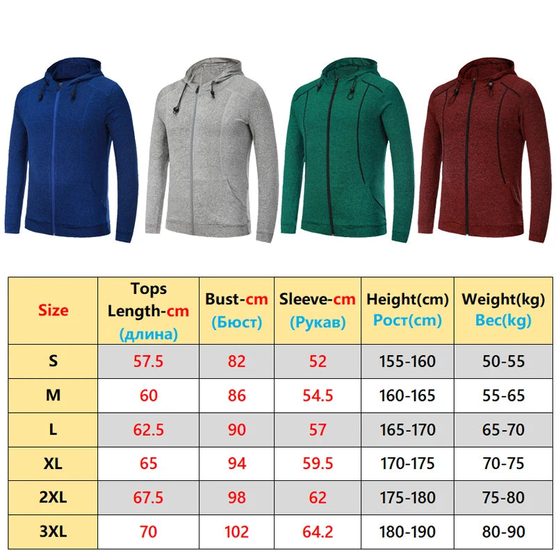 Men Jackets Sports Thin Gym Training Long Sleeve Zipper Pock Running Outdoor Man Hooded Sweatshirt Workout Fashion Causal Coat