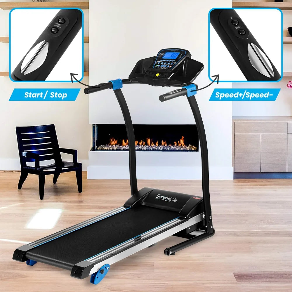 SereneLife Smart Digital Manual Incline Treadmill - Indoor Home Foldable Fitness Exercise Running Machine with Downloadable App