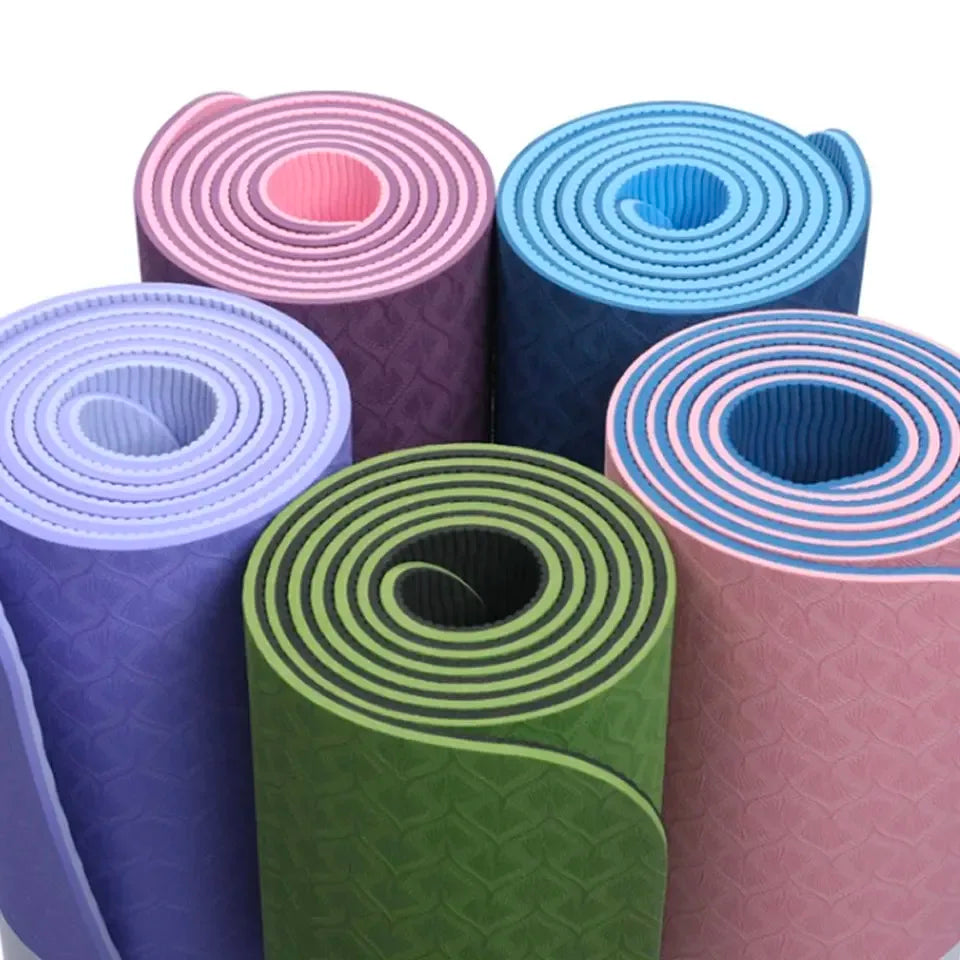 Wholesale Yoga Mats 1/4 Thick TPE Yoga Mat Eco-friendly Non-Slip Exercise & Fitness Mat for Men & Women with Carrying Strap