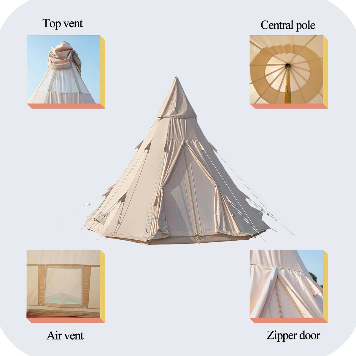 Outdoor Waterproof Luxury Pyramid Festival Wedding Camping Tent TC Cotton Canvas Teepee Tents For Sale