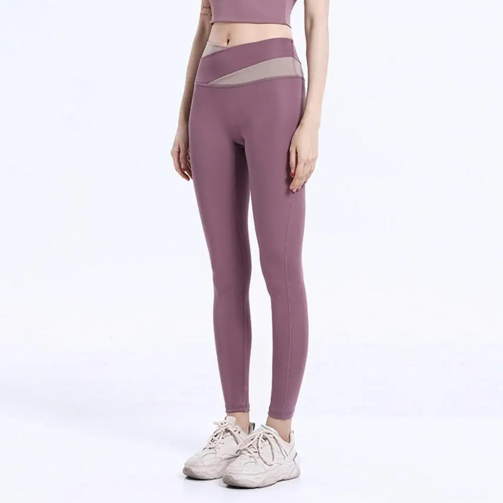 Women Sport Pants Ankle Length Lady Yoga Trousers Moisture-wicking Fitness  Stretchy Color Matching Women Sport Pants