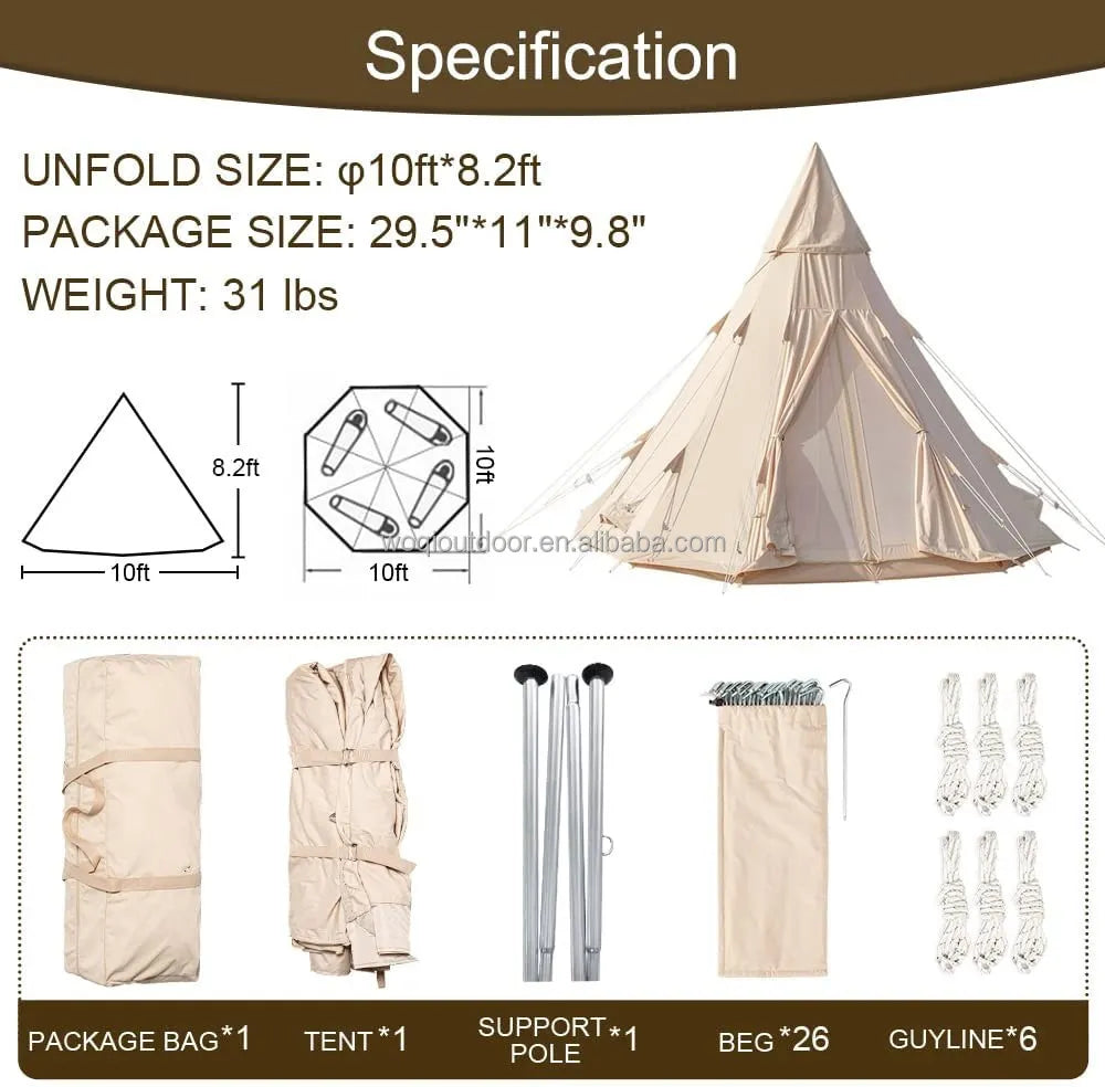 Outdoor Waterproof Luxury Pyramid Festival Wedding Camping Tent TC Cotton Canvas Teepee Tents For Sale